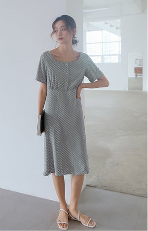 Leah Poka-dot Square Neck Chiffon Dress